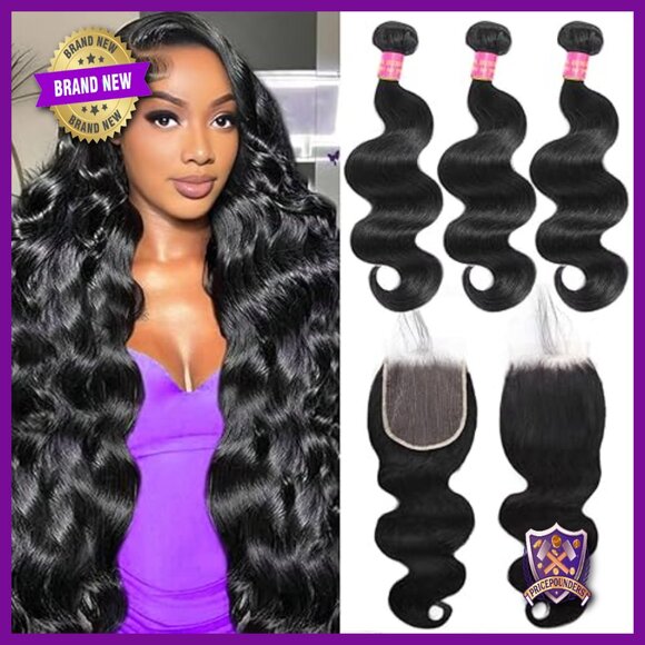 Body Wave Human Hair Extensions 3 Bundles with 5x5 HD Lace Closure 22-26+20 Inch main image 6
